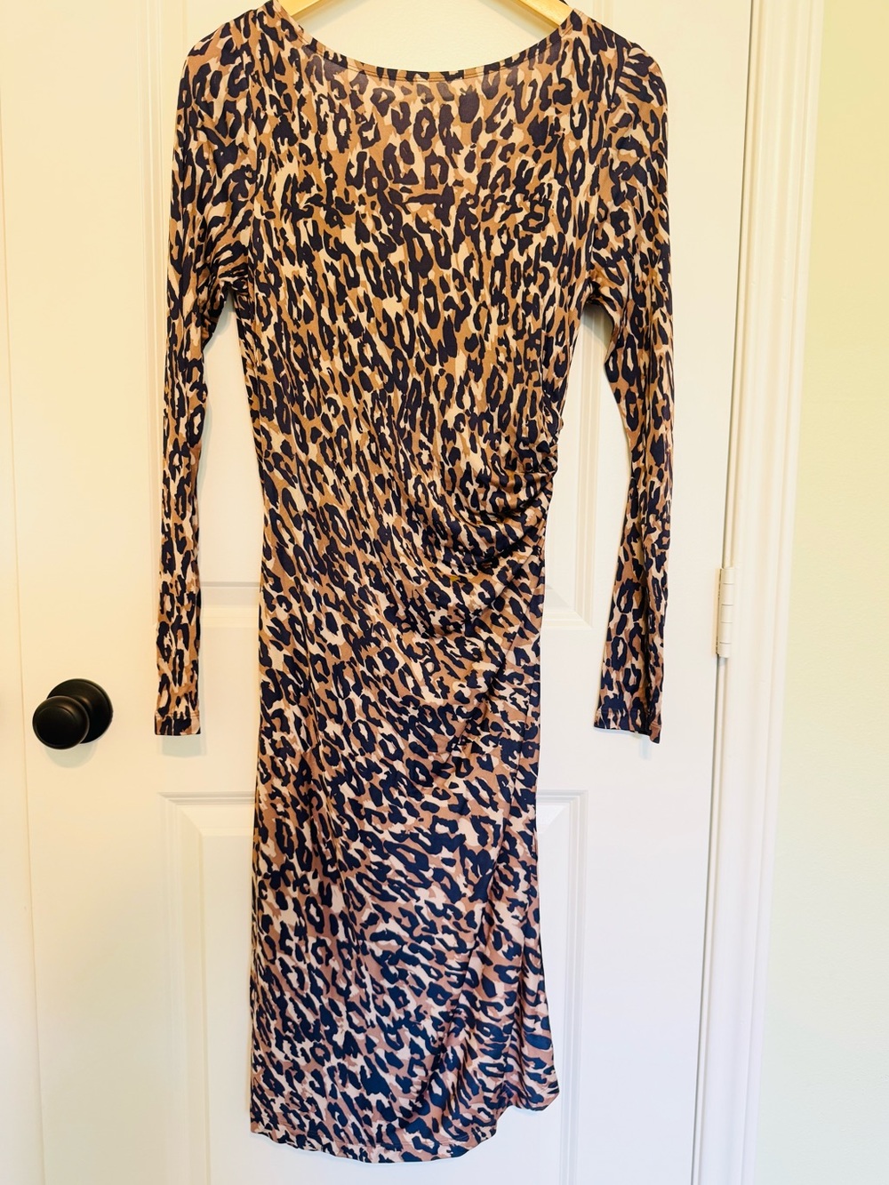 NWT! LK Bennett REVERSIBLE Leopard Print Long Sleeve Ruched Midi Dress